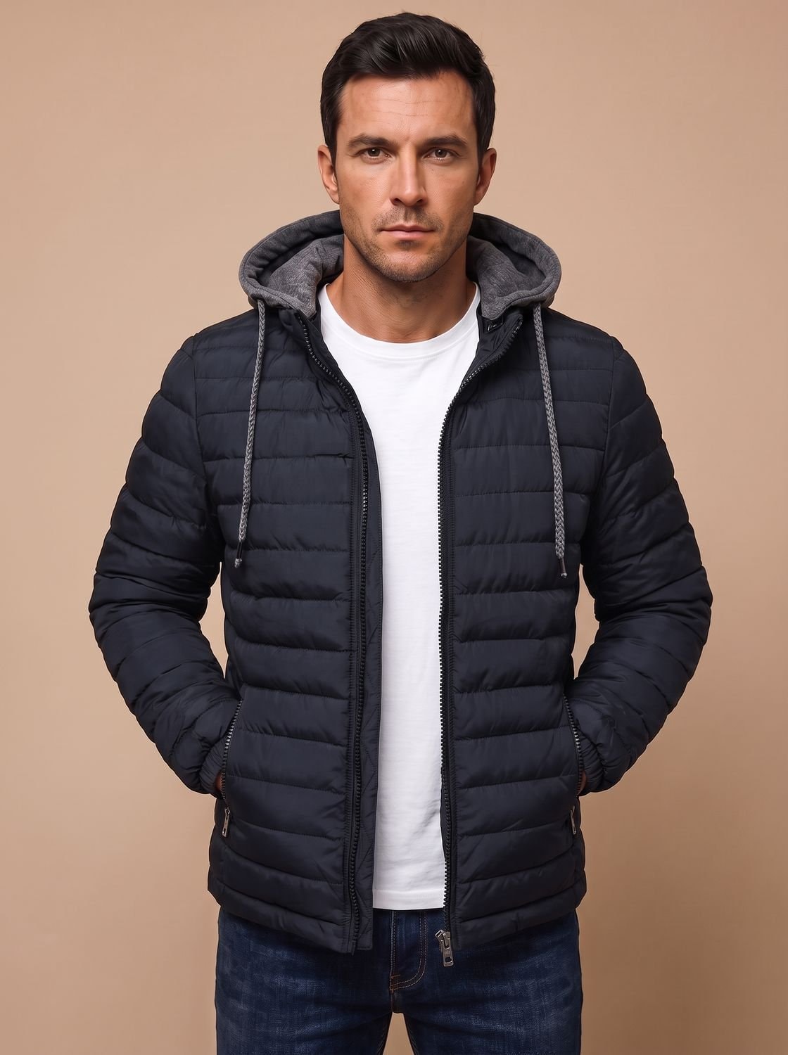 Dorian Men's Hooded Quilted Puffer Jacket with Packable Fold-Away Fit