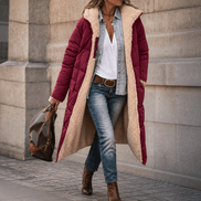 Reversible Hooded Long Puffer Coat with Faux Shearling Lining