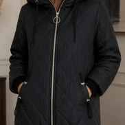 Women's Longline Hooded Quilted Puffer Jacket with Zip Front