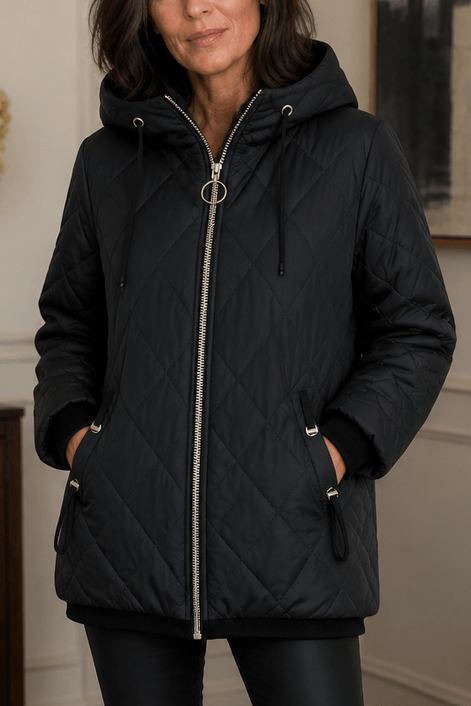 Women's Longline Hooded Quilted Puffer Jacket with Zip Front