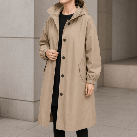 Hooded Midi Coat with Drawstring Waist for Women