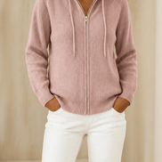 Women's Ribbed Zip-Up Hooded Cardigan with Drawstring Hood