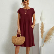 Women's Cotton Blend Christmas Party Shift Midi Dress with Pockets