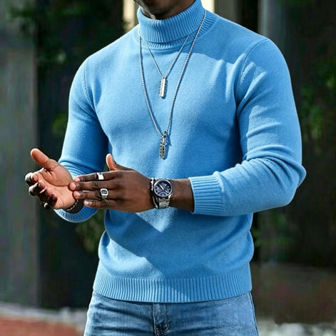 Men's Ribbed Turtleneck Knit Jumper with Long Sleeves