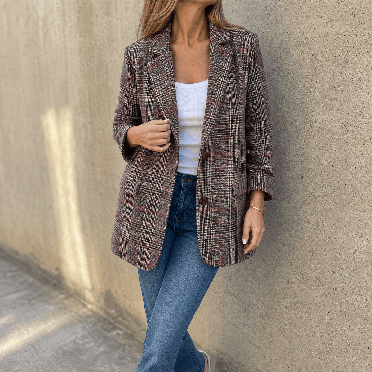 Hartlyn Relaxed Boyfriend-Fit Glen Plaid Women's Tailored Blazer