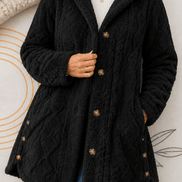 Cable-Knit Textured Hooded Longline Coat with Button Hems