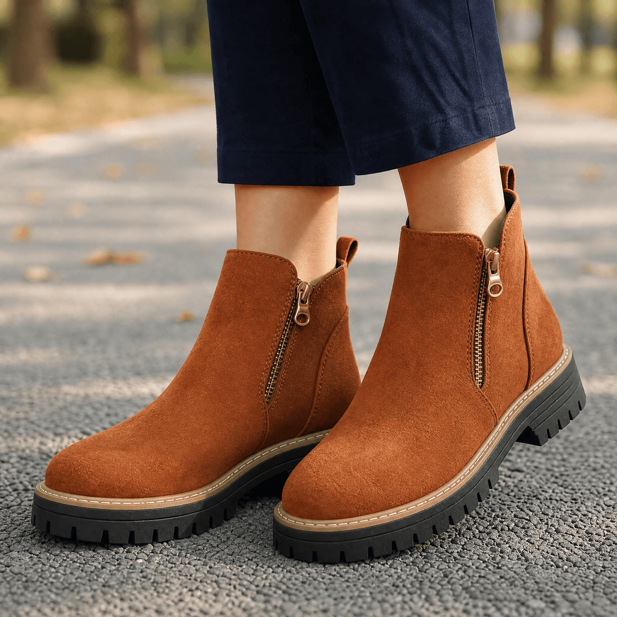 Women's Suede Chelsea Ankle Winter Boots with Chunky Heel