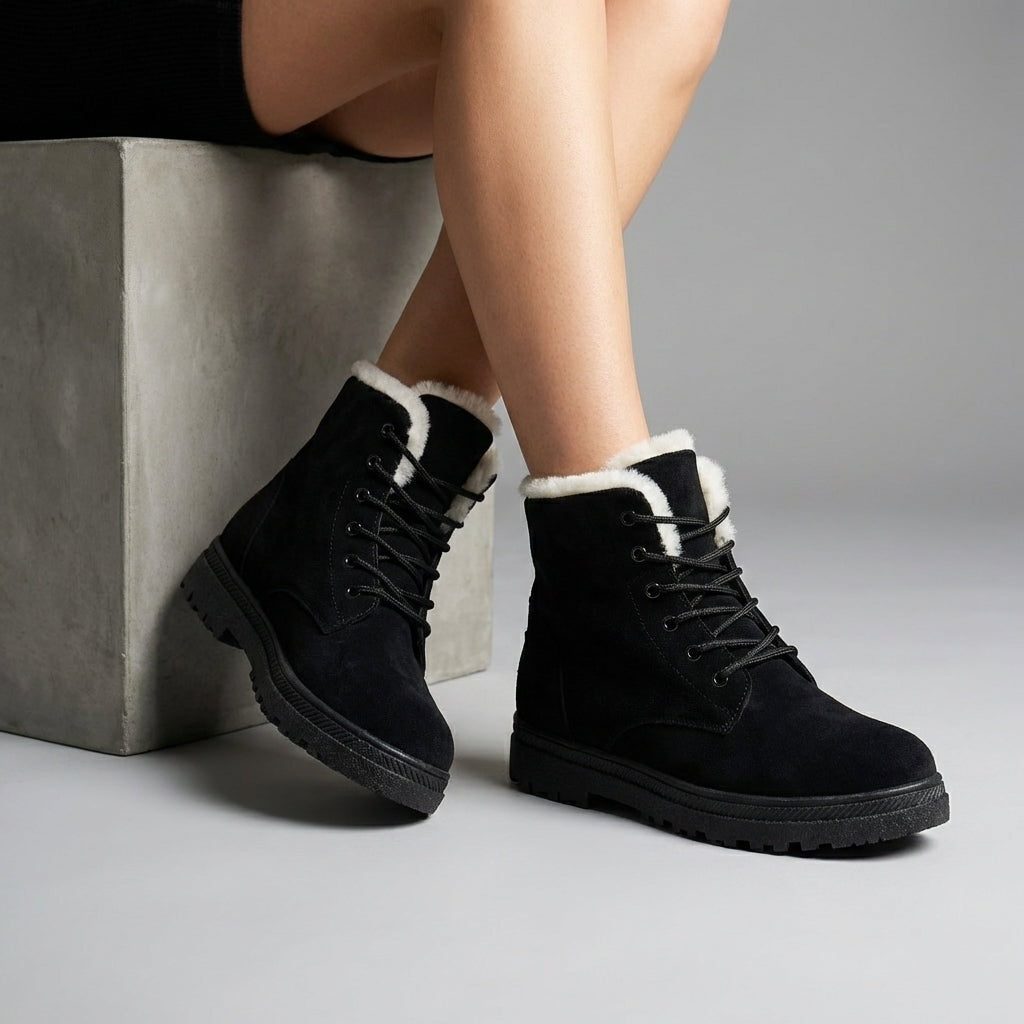 Amelia Women's Faux Suede Lace-Up Ankle Boots with Faux Fur Lining