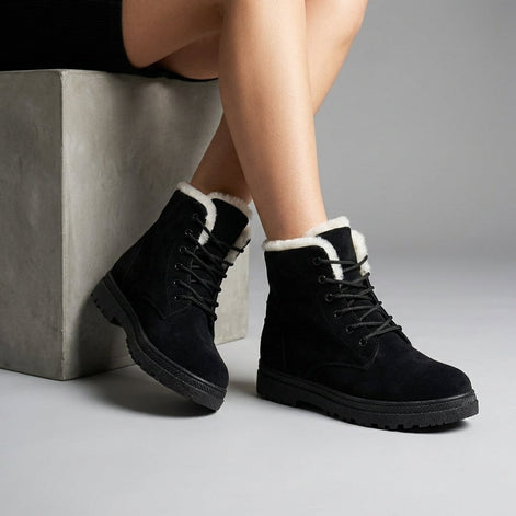Amelia Women's Faux Suede Lace-Up Ankle Boots with Faux Fur Lining