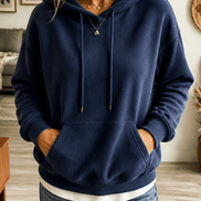 Ribbed Corduroy-Look Hoodie with Front Pocket for Women
