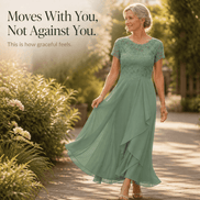 Lace Bodice Chiffon Women's Midi Dress with Ruffle Skirt
