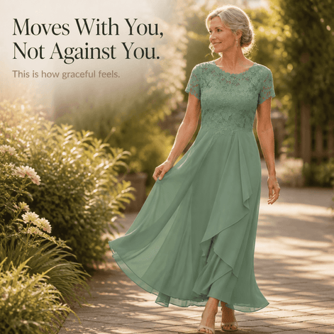 Lace Bodice Chiffon Women's Midi Dress with Ruffle Skirt