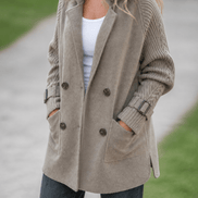Cable-Knit Sleeve Double-Breasted Longline Coat for Women