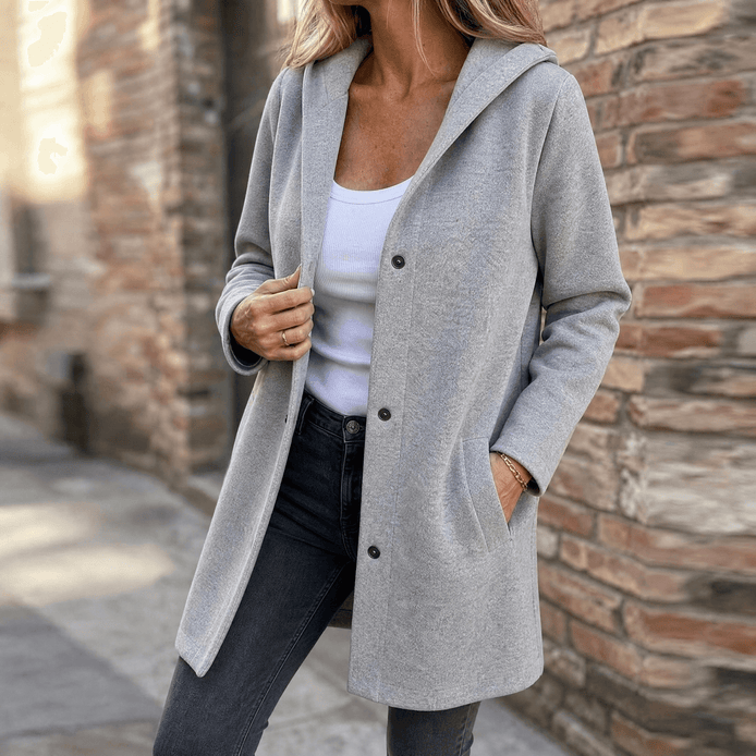 Women's Hooded Knitted Cardigan with Button Front and Pockets