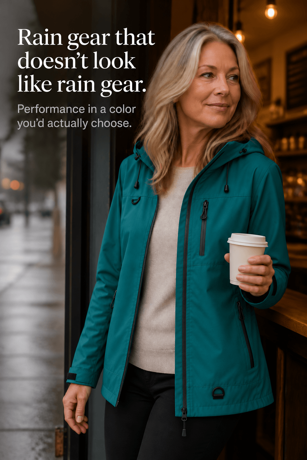 Hooded Waterproof Windproof Rain Coat with Adjustable Cuffs
