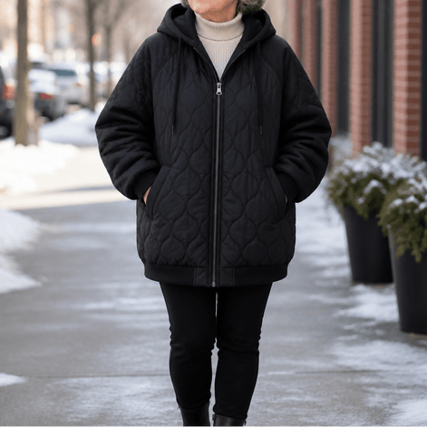 Women's Hooded Spliced Quilted Puffer Jacket with Padded Lining