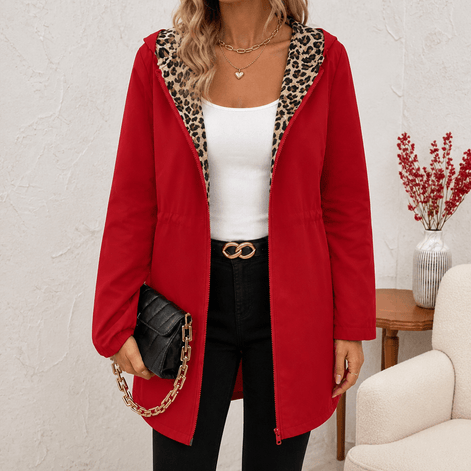 Reversible Leopard Print Hooded Coat for Women in Winter