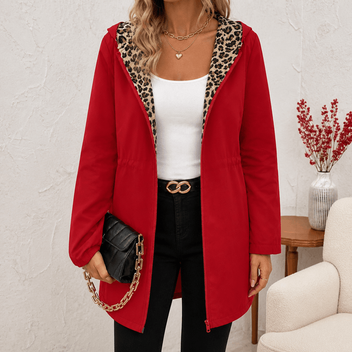 Reversible Leopard Print Hooded Coat for Women in Winter