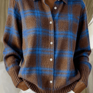 Esmeralda Plaid Cotton Flannel Button-Up Long Sleeve Blouse for Women