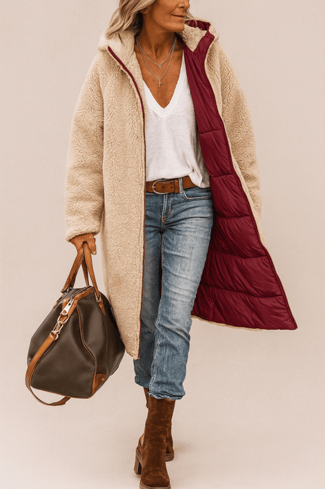 Sasha Faux Shearling-Lined Longline Winter Coat for Women