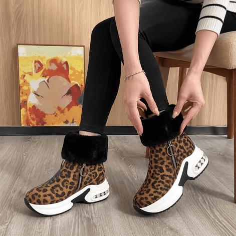 Plush Faux Fur-Lined Wedge Ankle Boots with Non-Slip Sole