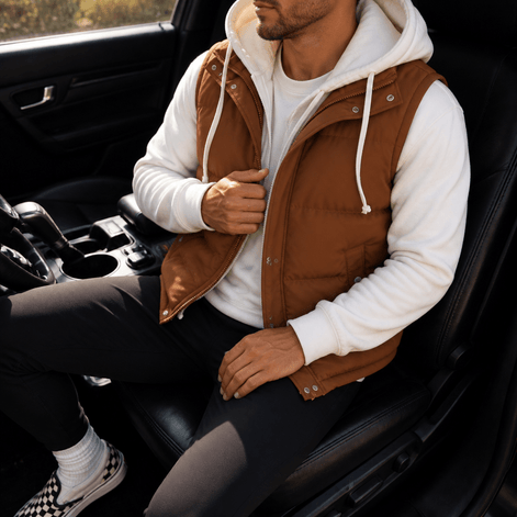 Men's Double-Layered Hood Padded Puffer Vest