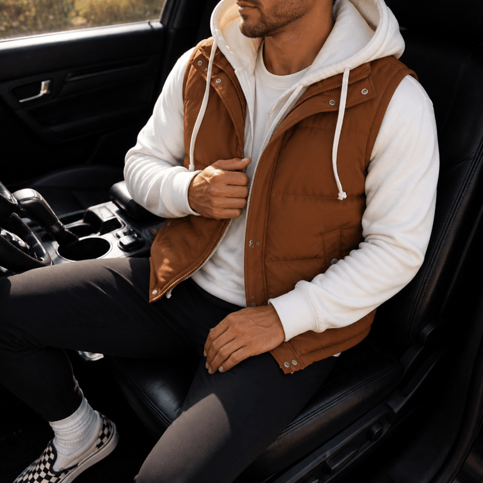 Men's Double-Layered Hood Padded Puffer Vest