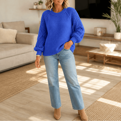Petronella Open-Work Sleeve Cable Knit Jumper for Women