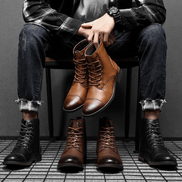 Men's Lace-Up Leather-Style Ankle Boots with Grip Outsole