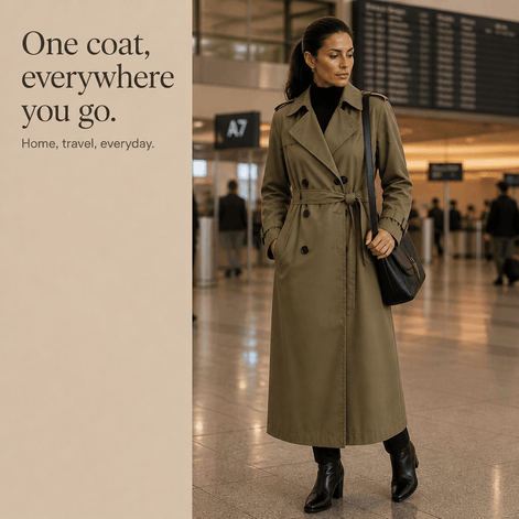 Mayfield Double-Breasted Long Belted Trench Coat for Women in Acetate