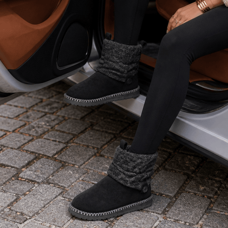 Coziva Cable-Knit Cuffed Mid-Calf Suede Boots for Women