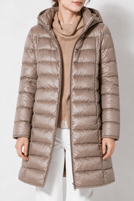 Women's Quilted Puffer Jacket with Detachable Hood and Packable Design