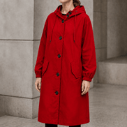 Hooded Midi Coat with Drawstring Waist for Women