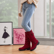 Women's Suede Winter Boots with Ribbed Cuff and Lug Sole