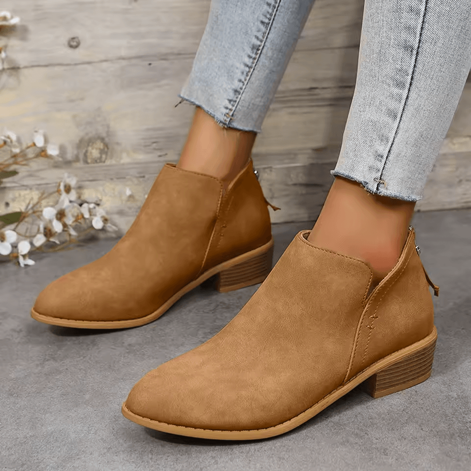 Riley Ankle Low Heel Slip On Womens Boots with Back Zip
