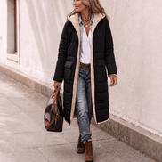 Women's Reversible Quilted Longline Winter Coat with Sherpa Trim