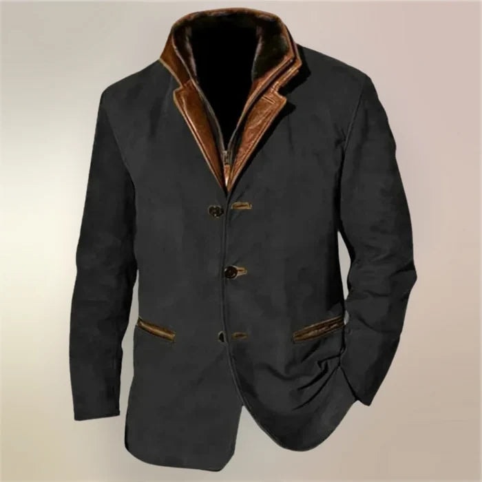 Men's Suede-Look Blazer-Style Jacket with Contrast Trim Collar