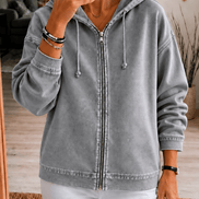 Women's Washed Relaxed Zip-Up Hoodie Jacket with Lined Hood