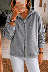 Women's Washed Relaxed Zip-Up Hoodie Jacket with Lined Hood