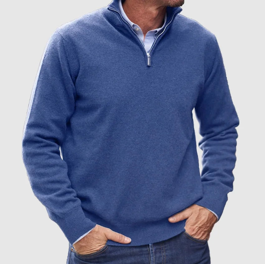 Men's Quarter-Zip Knitted Jumper with Ribbed Collar