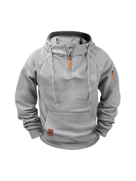 Men's Half-Zip Hooded Sweatshirt with Kangaroo Pocket and Adjustable Hood