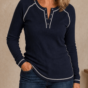 Women's Waffle Knit Henley Top with Button Placket