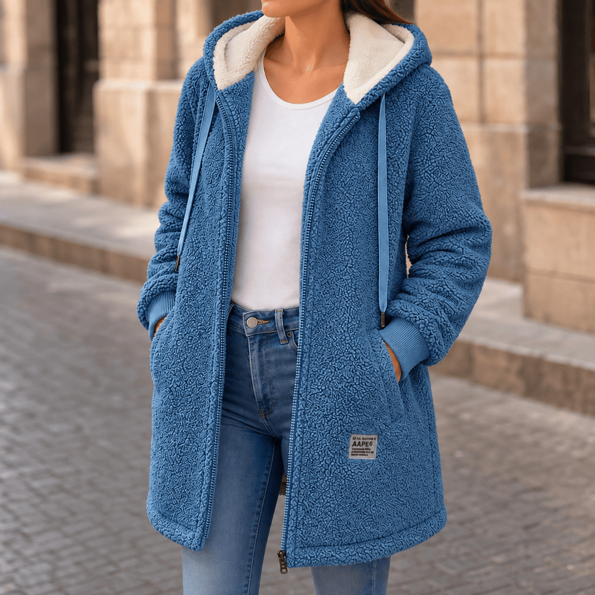 Odile Women's Hooded Fleece Teddy Coat with Zip Front