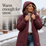 Women's Long Hooded Quilted Puffer Jacket with Pockets in Polyester