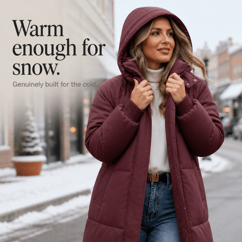 Women's Long Hooded Quilted Puffer Jacket with Pockets in Polyester