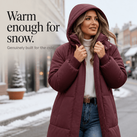 Women's Long Hooded Quilted Puffer Jacket with Pockets in Polyester