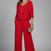 Natalie Wide-Leg Chiffon Co-ord Set with Draped Top