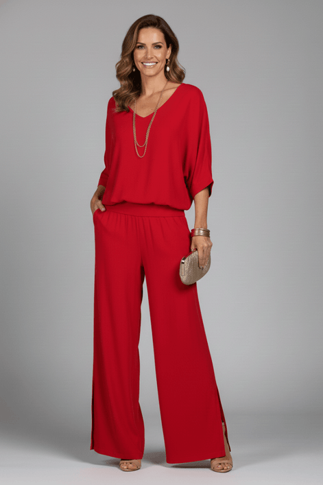 Natalie Wide-Leg Chiffon Co-ord Set with Draped Top