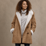 Women's Faux Shearling-Lined Hooded Duffle Coat with Hip-Length Fit