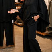Hooded Cape and Wide-Leg Trouser Loungewear Set for Women